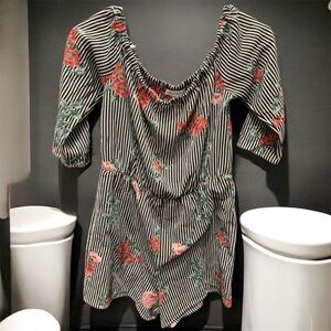 Striped Floral romper size LARGE pit to pit 15in length 28in